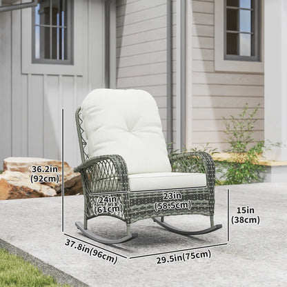 Rattan Rocking Chair, Outdoor Wicker Patio Rocker with Cushions, Khaki Outdoor Rocking Chairs at Gallery Canada