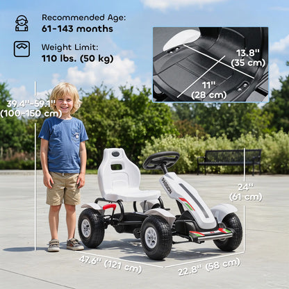 Kids Pedal Go Kart, Adjustable Bucket, Handbrake, 4 Rubber Wheels, White Pedal Go Karts for Kids at Gallery Canada