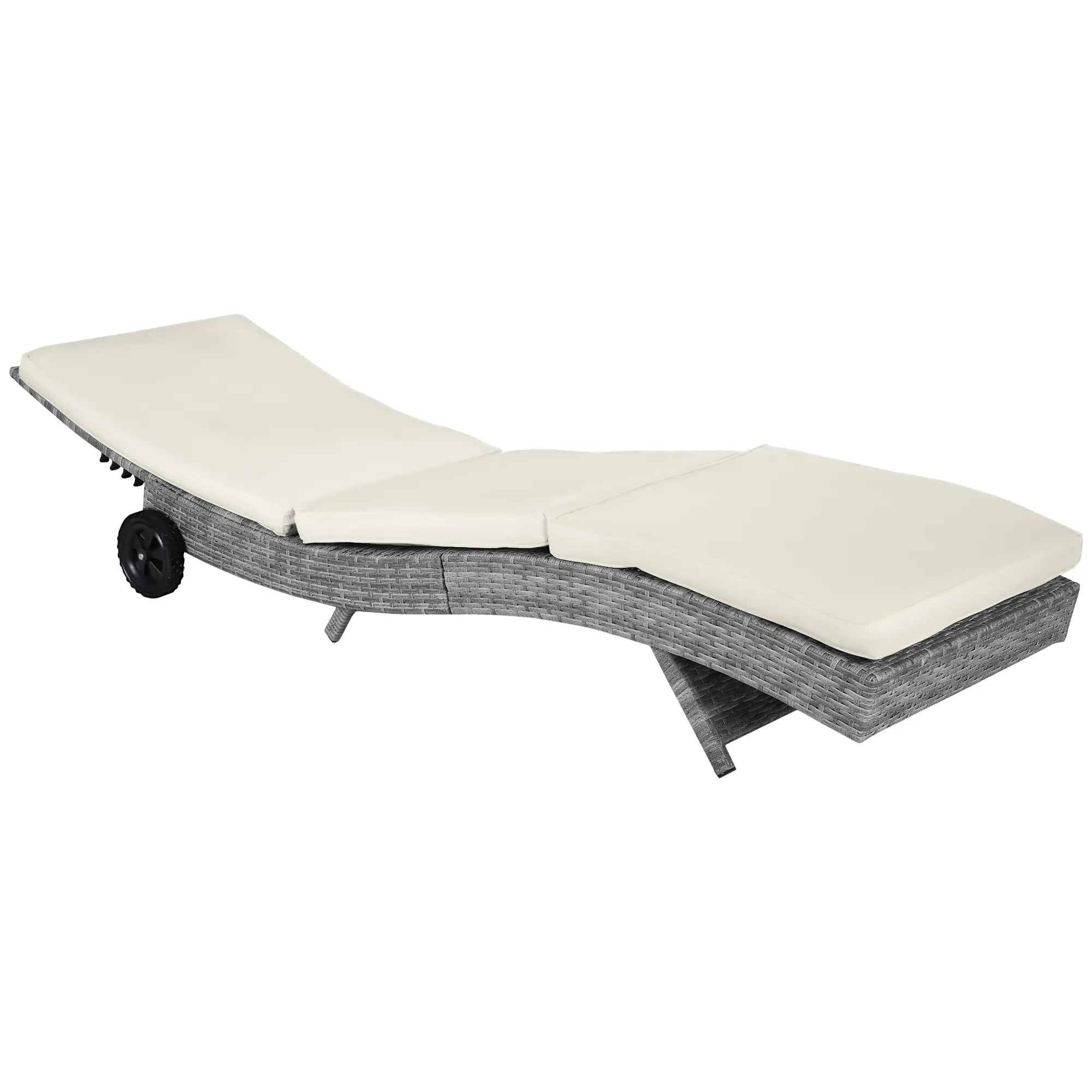 Adjustable Wicker Chaise Lounge with Cushion, Wheels, Cream White Chaise Loungers at Gallery Canada