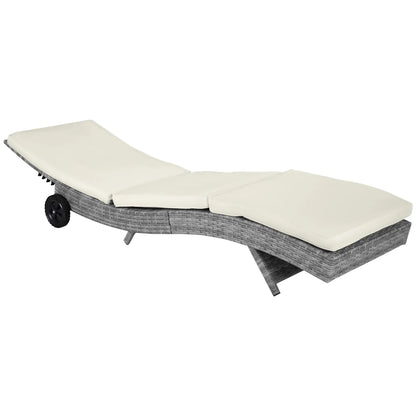 Adjustable Wicker Chaise Lounge with Cushion, Wheels, Cream White Chaise Loungers at Gallery Canada