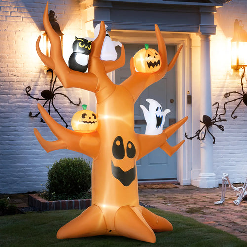9ft Inflatable Halloween Haunted Tree, Pumpkins, Ghosts, Cat, LED Yard Display
