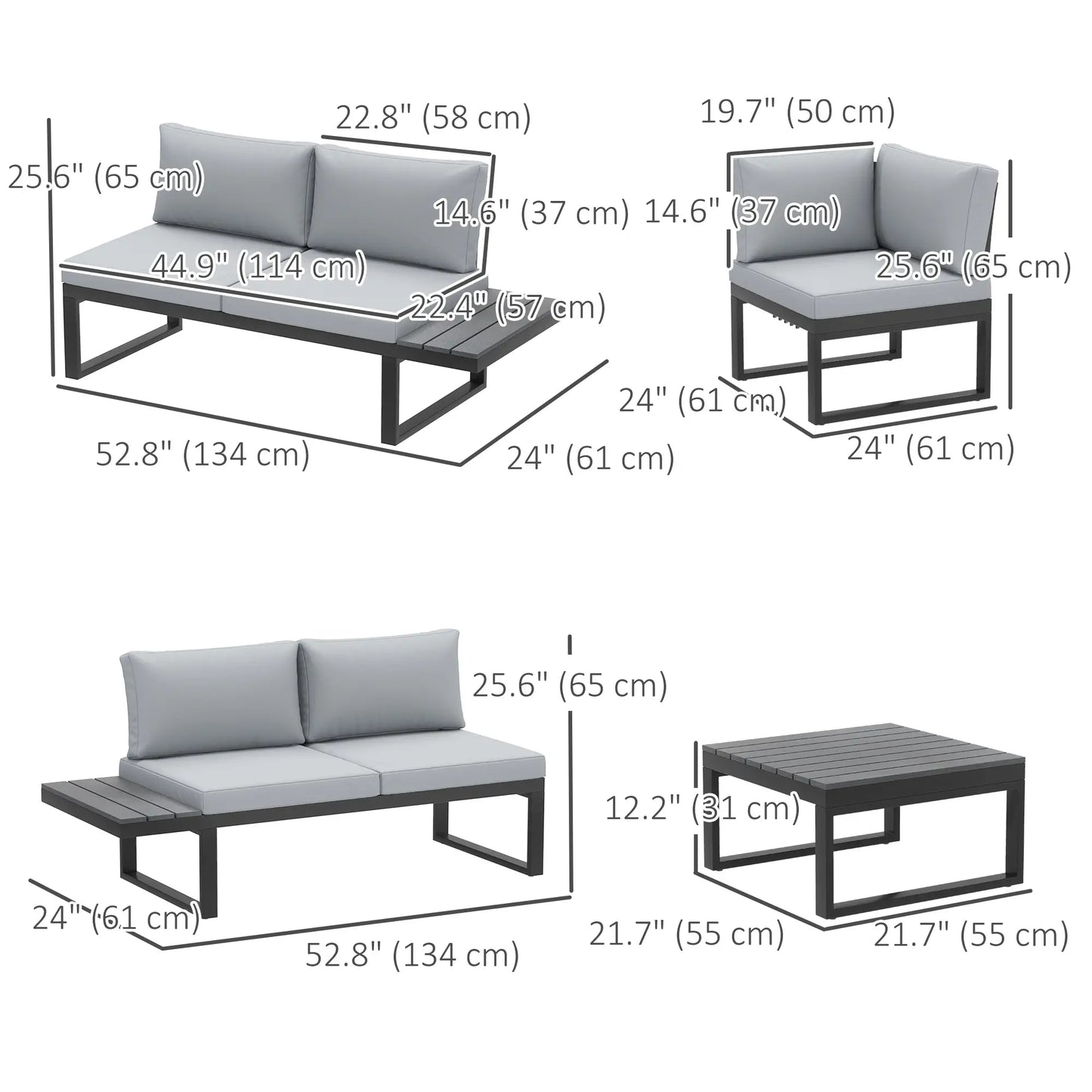 4 Piece Outdoor Patio Furniture Set, 5 Level Reclining Garden Corner Sofa Patio Furniture Sets at Gallery Canada