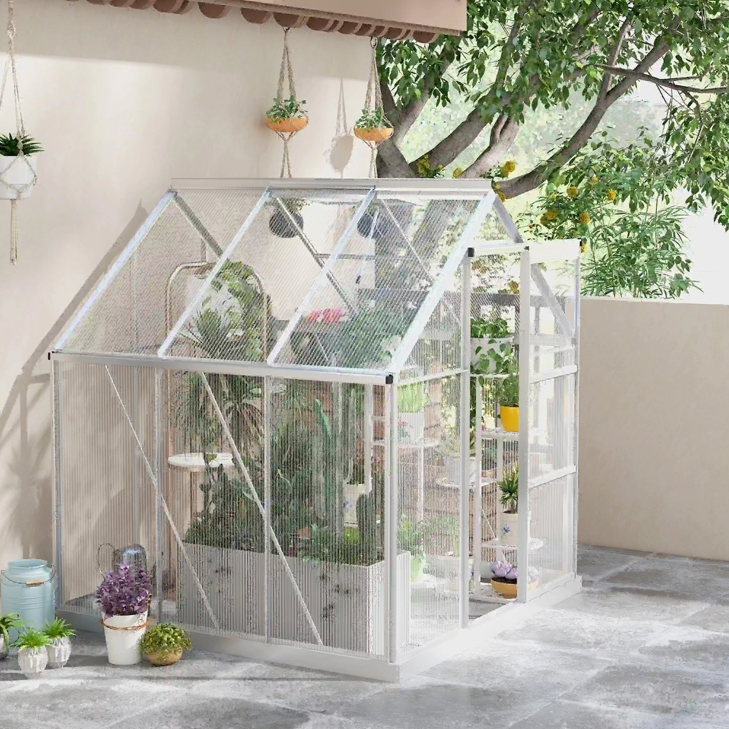 6' x 6' Walk-In Greenhouse, Polycarbonate, Sliding Door, Window, Silver Walk In Greenhouses at Gallery Canada