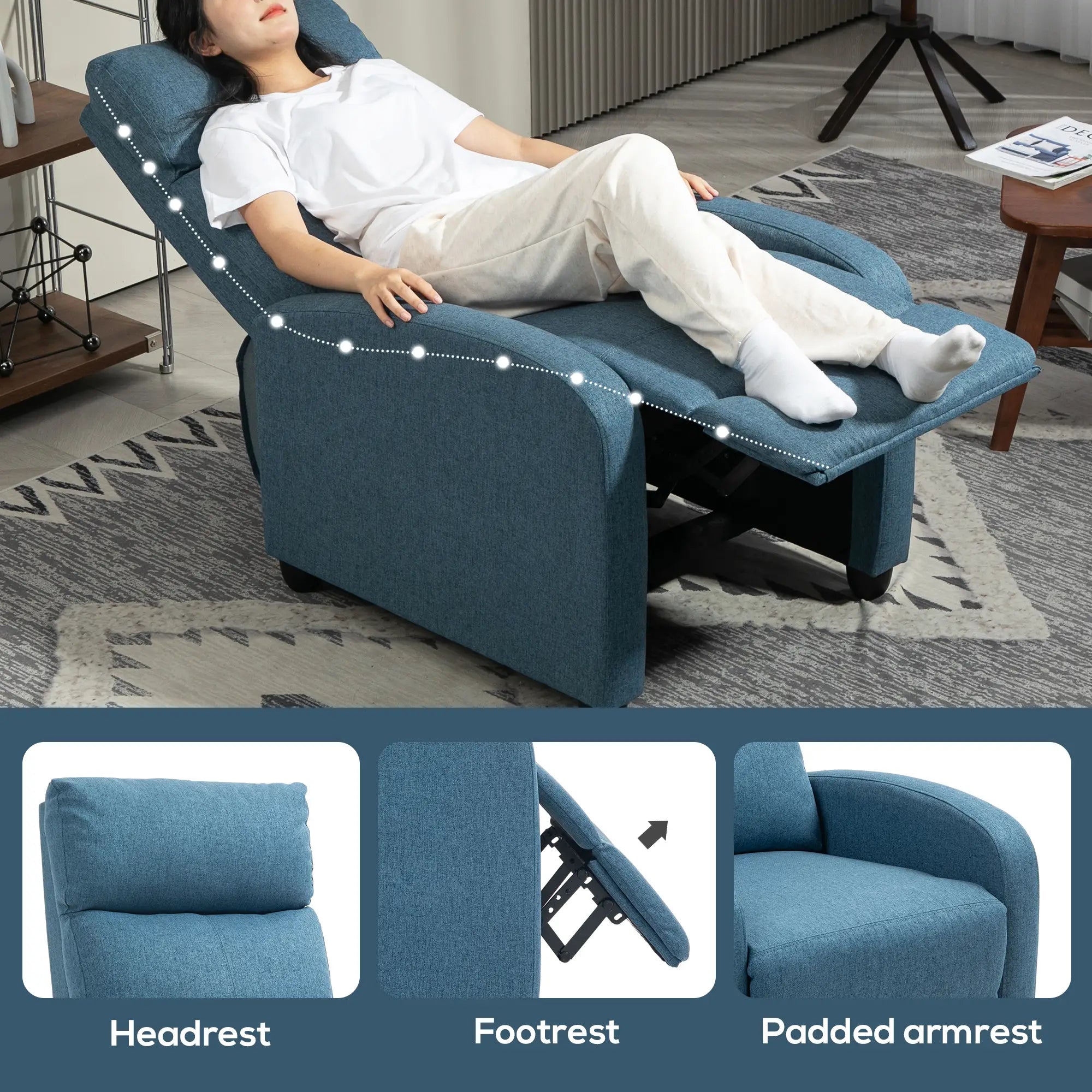 Manual Recliner Chair, Padded Seat, Living Room, Blue Sofas & Reclining Chairs at Gallery Canada