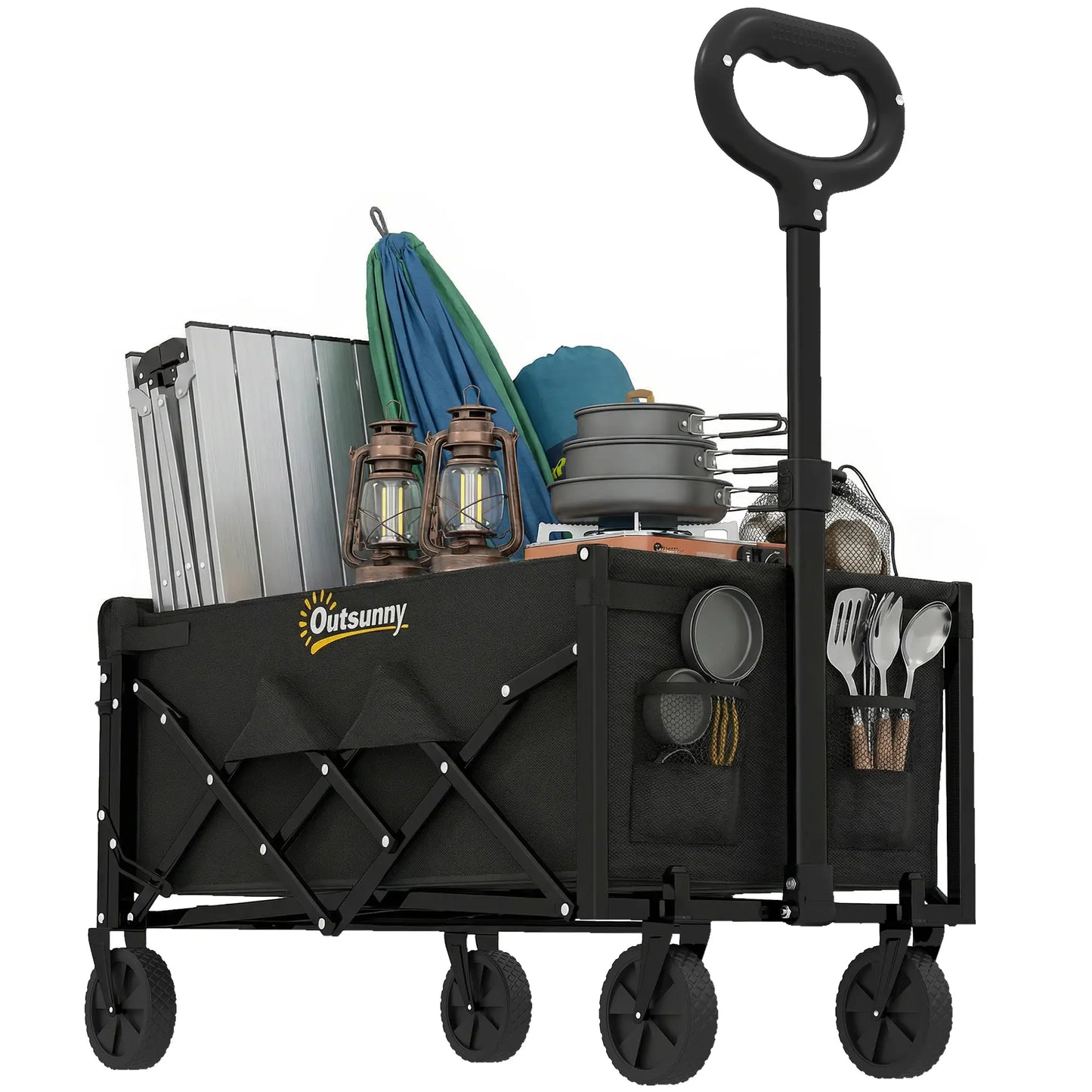 80L Folding Wagon Cart, Heavy-Duty Collapsible, Black Folding Garden Carts at Gallery Canada