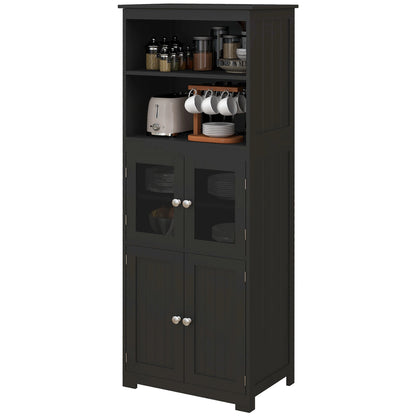 63" Small Buffet with Hutch, 4-Door Kitchen Pantry Cabinet, Black Kitchen Pantry Cabinets Black at Gallery Canada