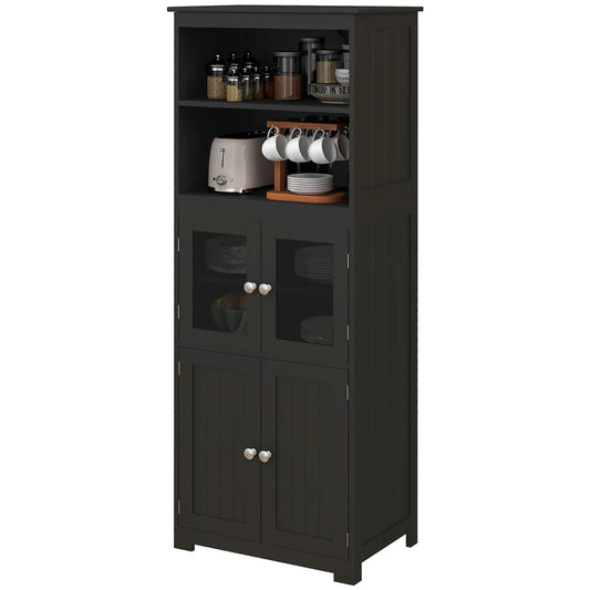 63" Small Buffet with Hutch, 4-Door Kitchen Pantry Cabinet, Black Kitchen Pantry Cabinets Black at Gallery Canada