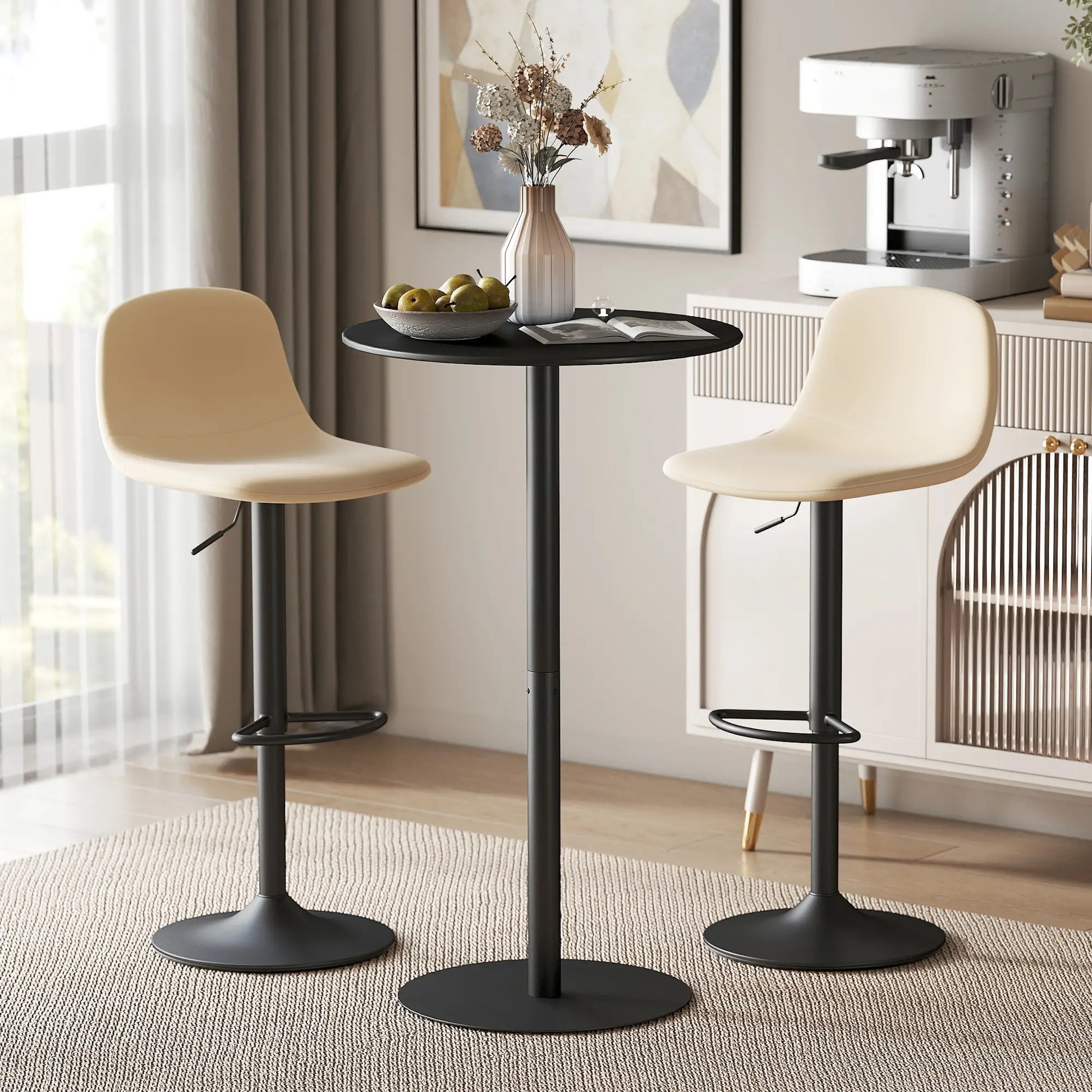 Round Bar Table for 2, Steel Frame, Easy Assembly, Black Bar Tables at Gallery Canada