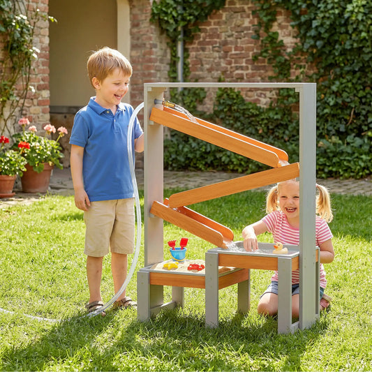 Wooden Sand And Water Table, Sensory Table With Waterway Track, Grey Sandboxes & Accessories Grey, Reddish-brown at Gallery Canada