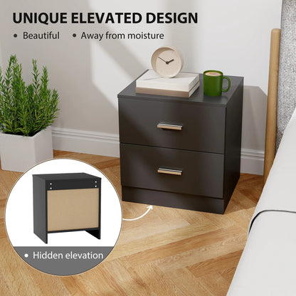 Modern Bedside Table, 2 Drawers, Nightstand for Bedroom, Black Bedside Tables at Gallery Canada