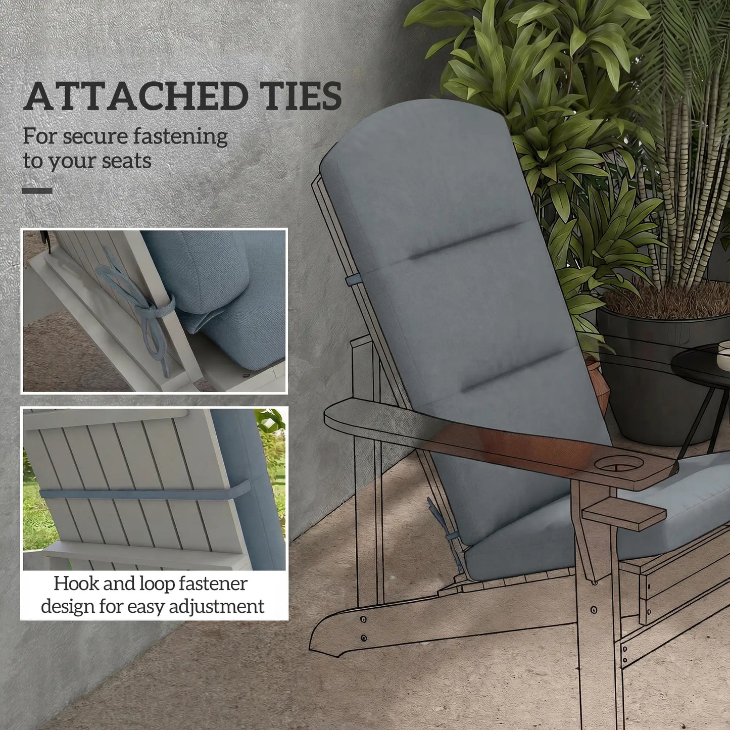 Adirondack Chair Cushion, Replacement With Back And Ties, Dark Grey Patio Chair Cushions at Gallery Canada
