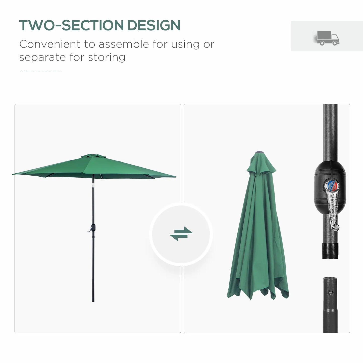 10' x 8' Round Market Umbrella, Crank Handle, Tilt, Green Sun Umbrellas at Gallery Canada