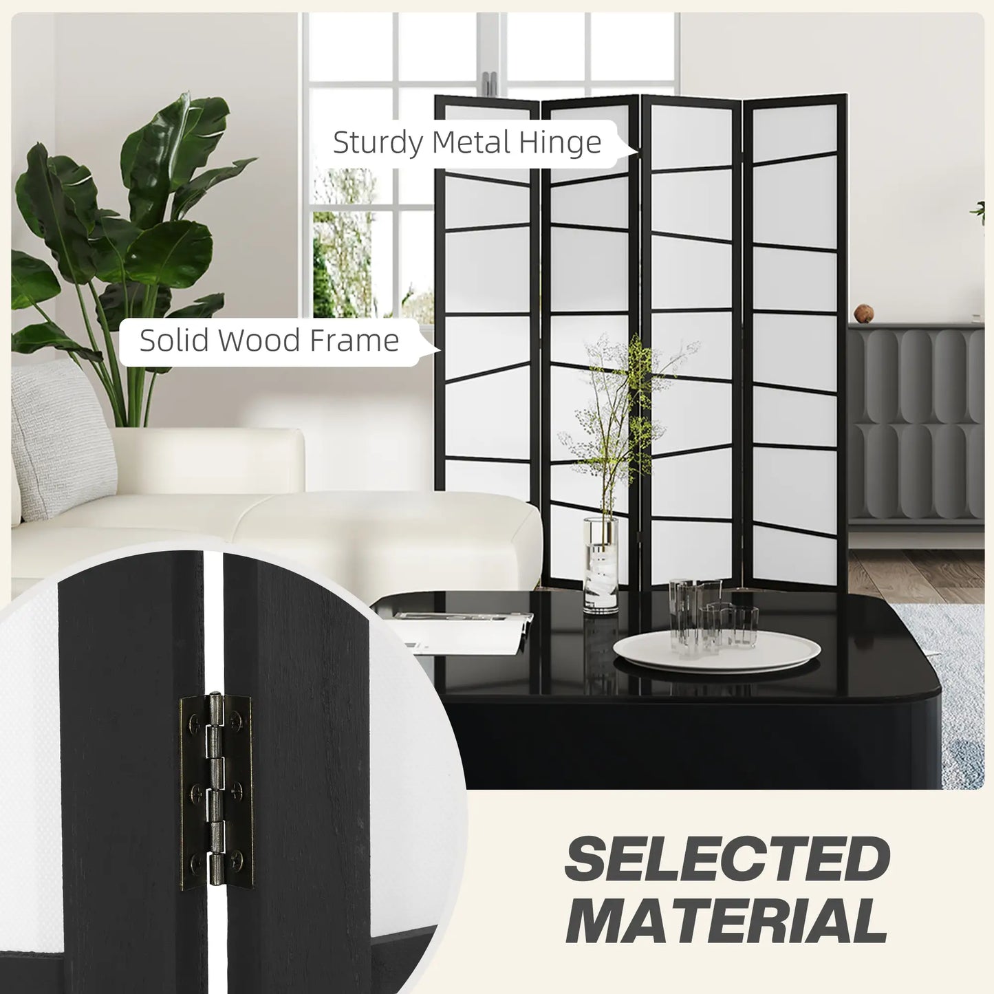 5.6ft Folding Room Divider, 4 Panel Wood Frame, White Room Dividers at Gallery Canada