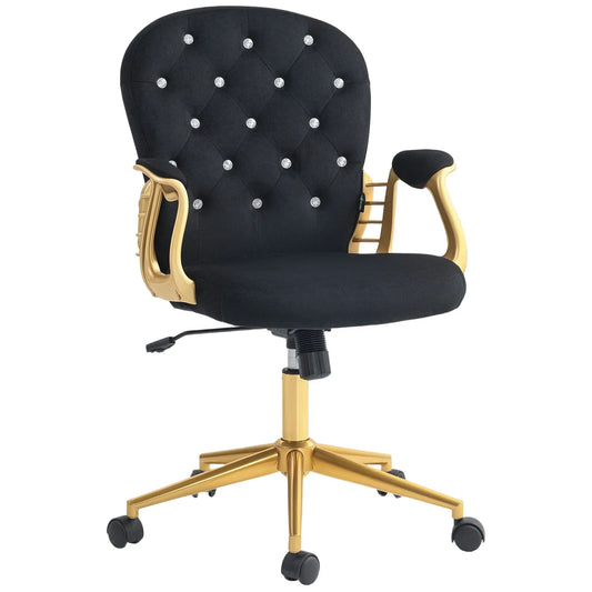 Velvet Office Desk Chair, Button Tufted, Swivel Wheels, Adjustable Height, Black Task Chairs Black, Gold at Gallery Canada