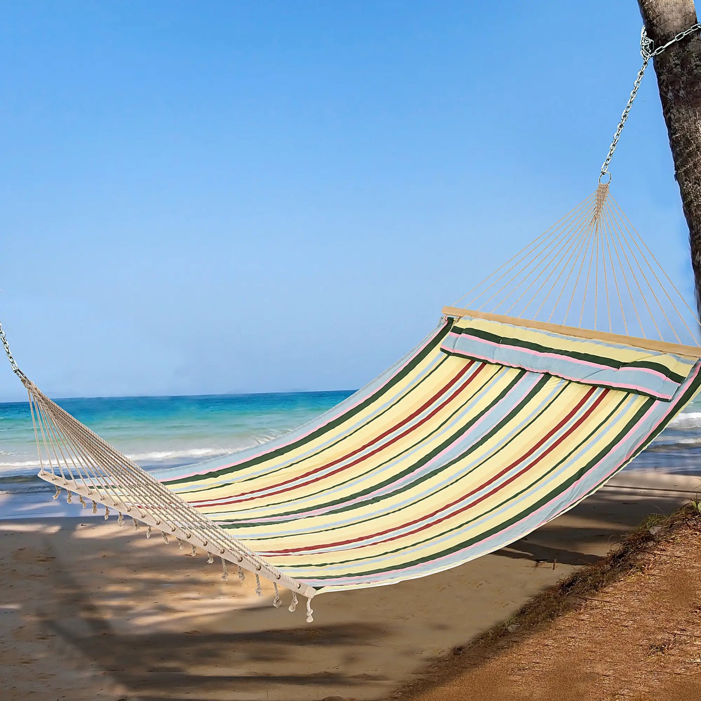 83" Patio Double Hammock, Wide Outdoor Bed, Fits 2, Red Stripe, Red Camping Hammocks at Gallery Canada
