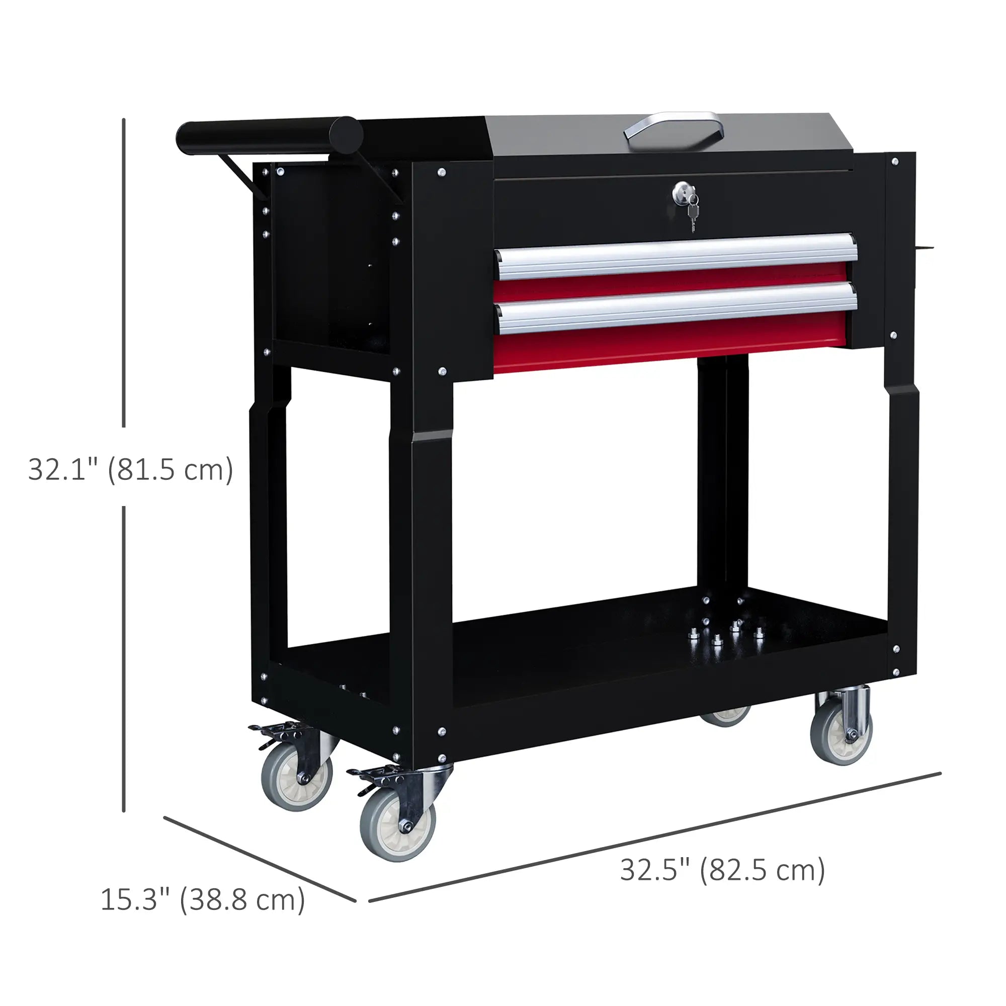 Tool Cart on Wheels, 2 Drawers, Lockable Flip Top, Black Tool Organizers at Gallery Canada