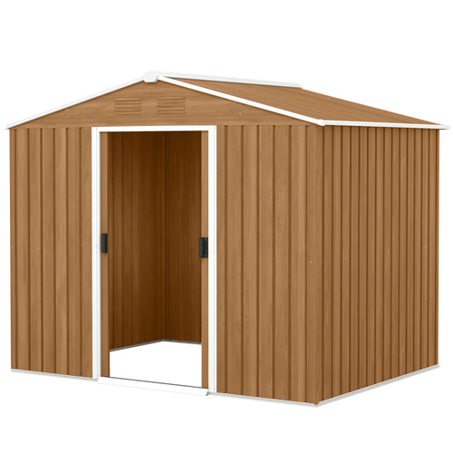 8' x 6' Metal Outdoor Storage Shed, Garden Tool House, Dark Brown