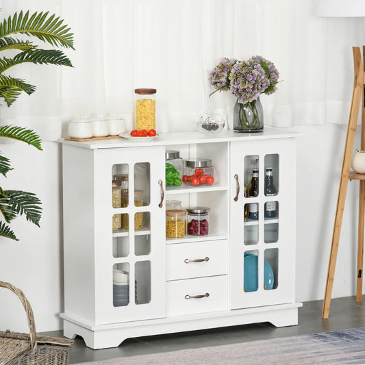Modern Kitchen Sideboard, 2 Drawers, Coffee Bar Cabinet, Glass Doors, White Bar Cabinets White at Gallery Canada