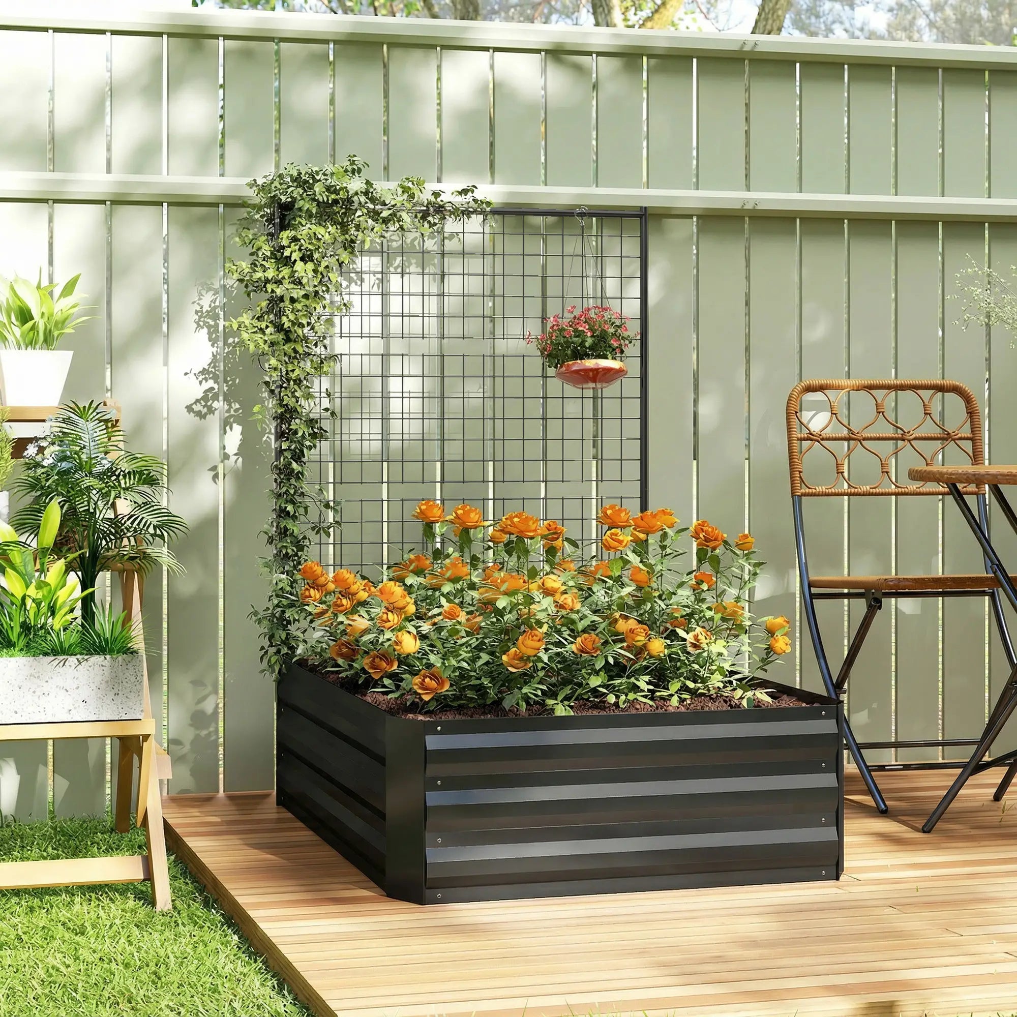 Galvanized Raised Garden Bed With Trellis, Open Bottom Planter Box, Black Galvanized Planter Boxes at Gallery Canada