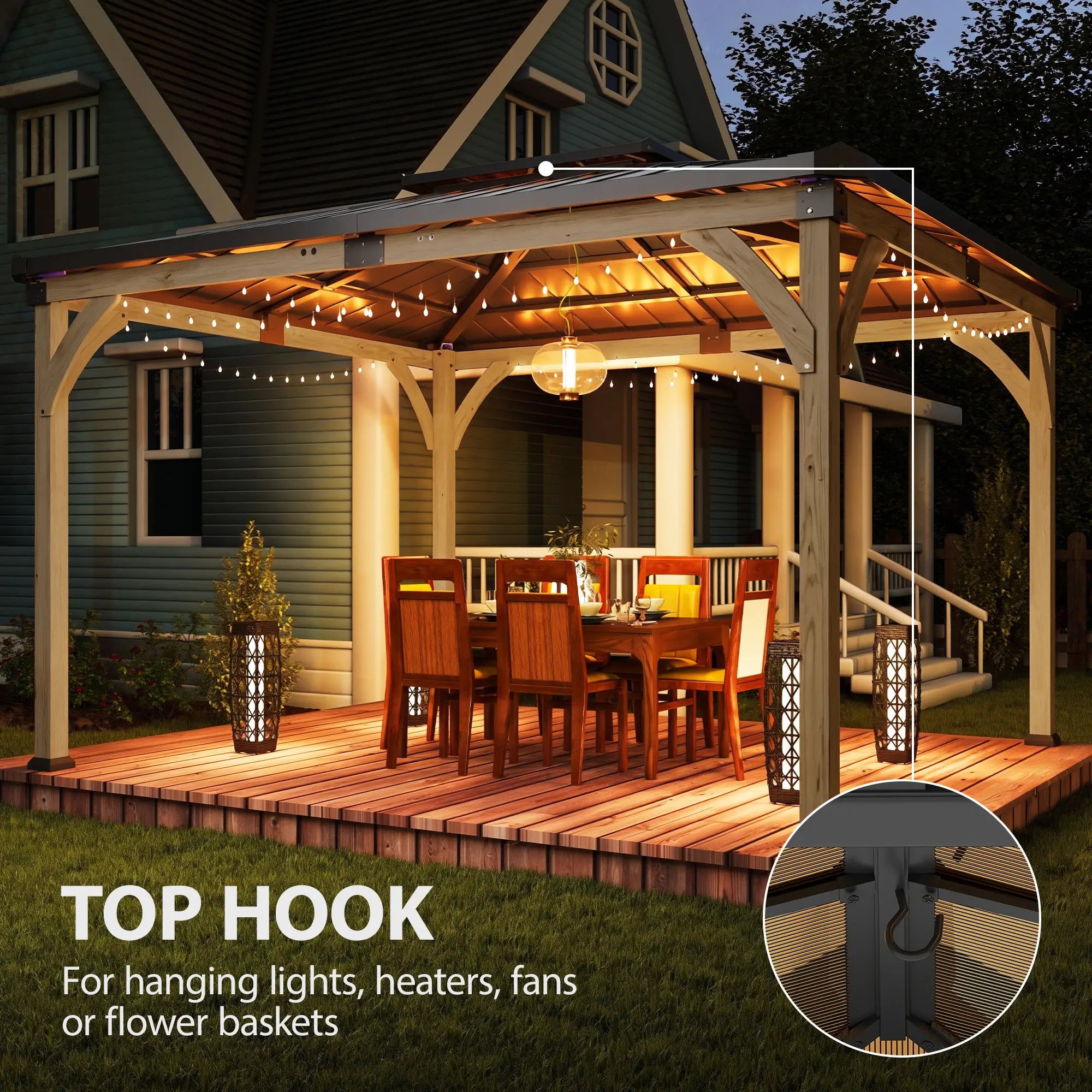 12' x 14' Hardtop Gazebo, Galvanized Steel Roof, Wood Frame, Light Walnut Gazebos at Gallery Canada