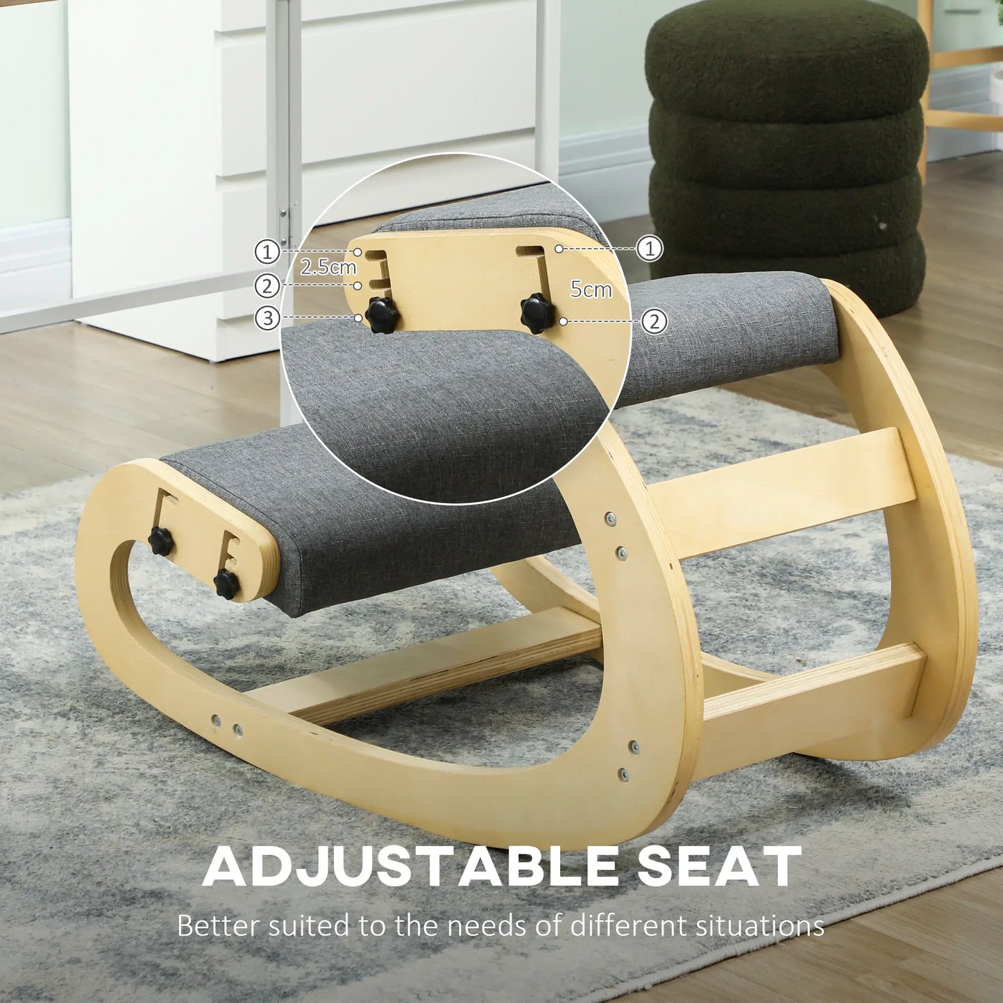 Ergonomic Kneeling Chair, Adjustable Rocking Wood Stool, Grey Office Chairs at Gallery Canada