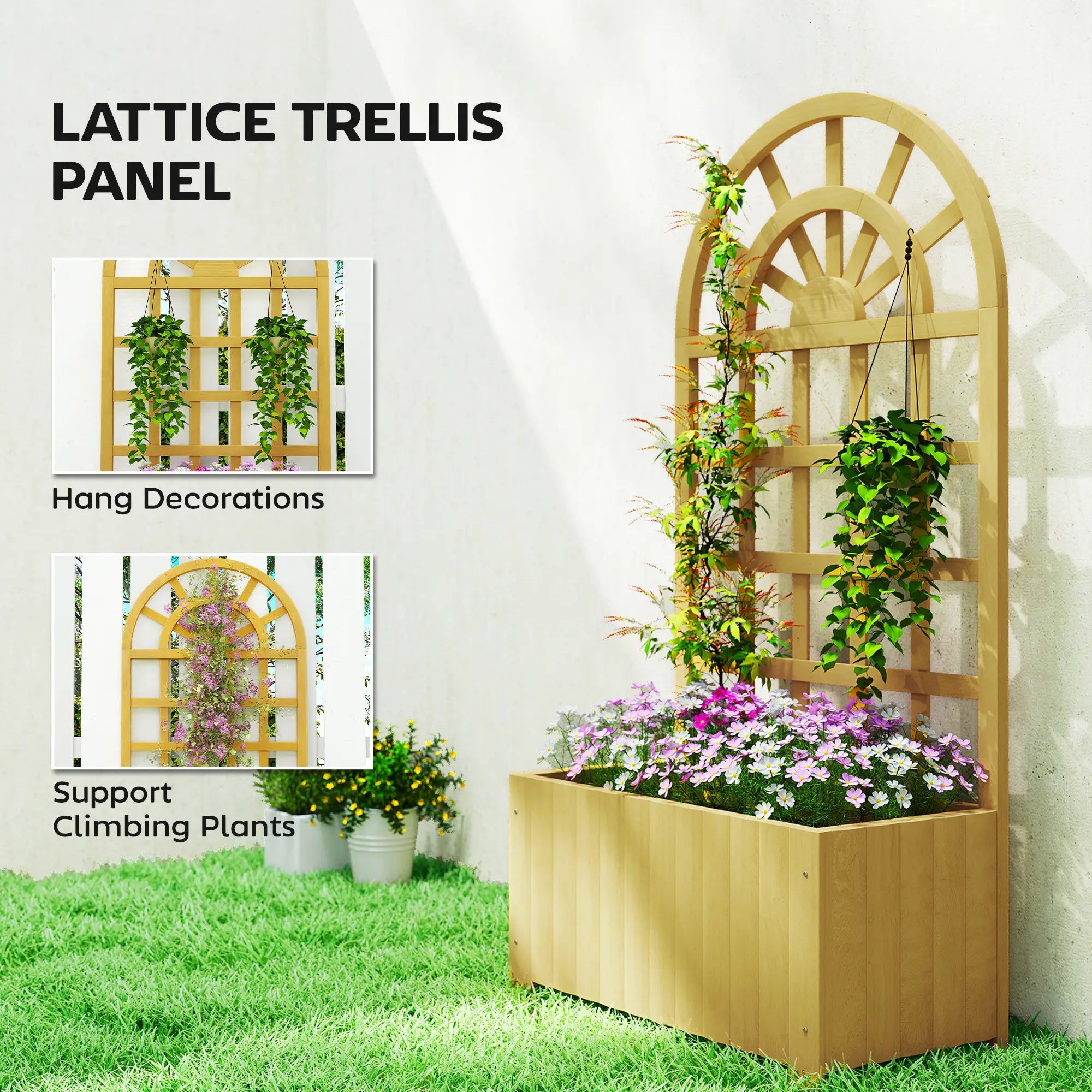 Wooden Raised Garden Bed With Lattice Trellis, Outdoor Elevated Planter Box Wooden Planter Boxes at Gallery Canada