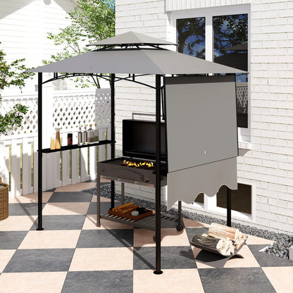 8'x5' Grill Gazebo, Double Tiered Barbecue Shelter, Light Grey BBQ Grill Gazebos at Gallery Canada