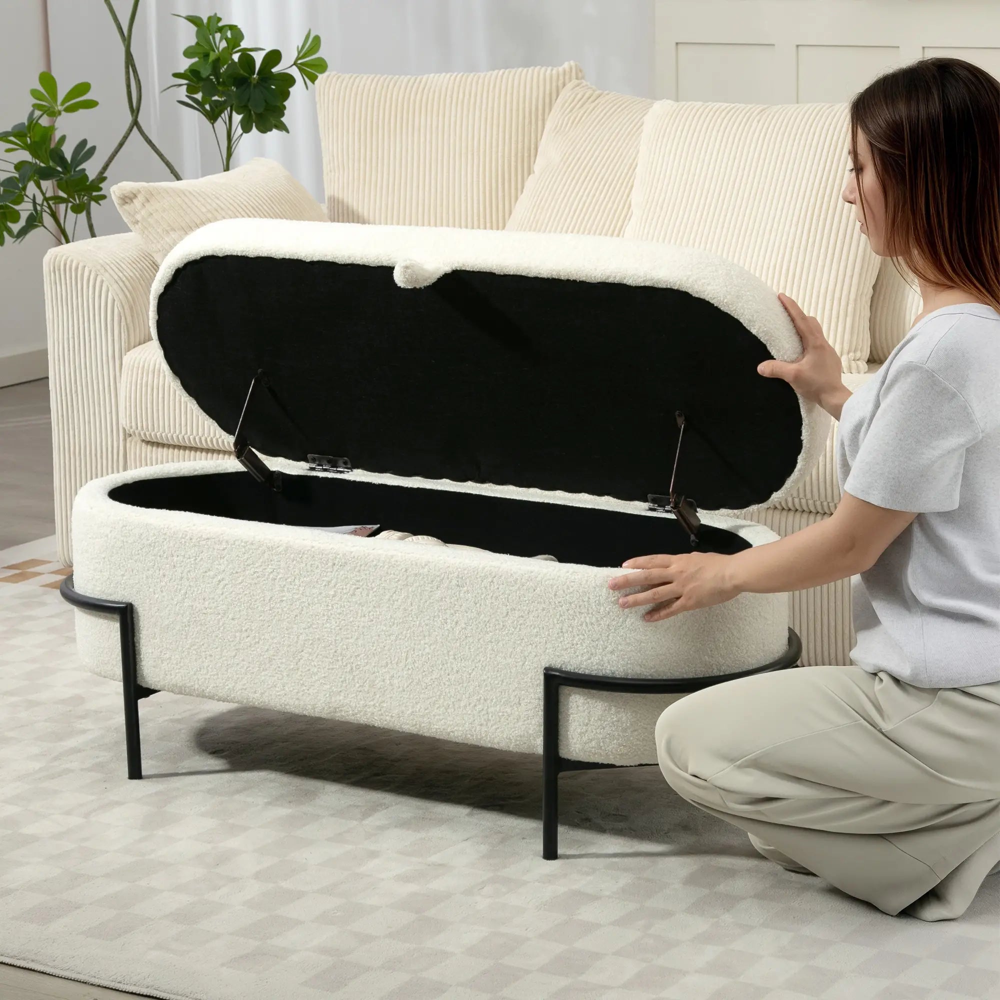 45 Inches Storage Ottoman with Lift-Up Lid, Cream White Storage Ottomans & Benches at Gallery Canada