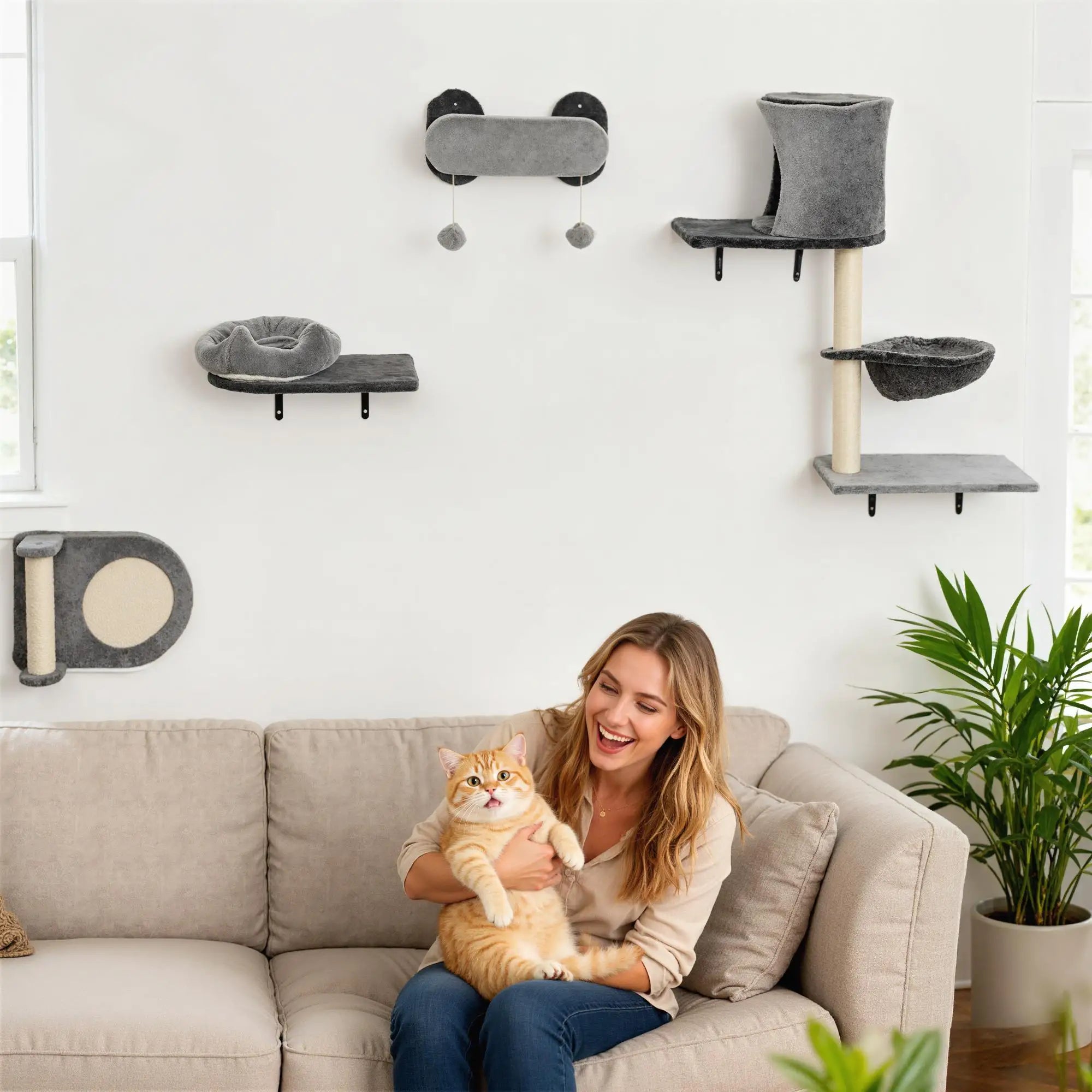 4Pcs Cat Wall Shelves with Scratching Post, Pad, Hammock, Bed Cat Climbing Wall at Gallery Canada