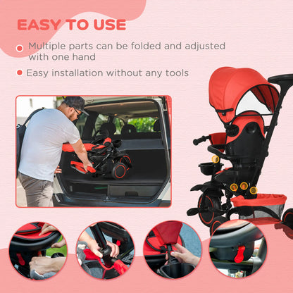 6-in-1 Toddler Tricycle, Foldable, Adjustable Seat, Push Handle, Red Tricycles for Kids at Gallery Canada