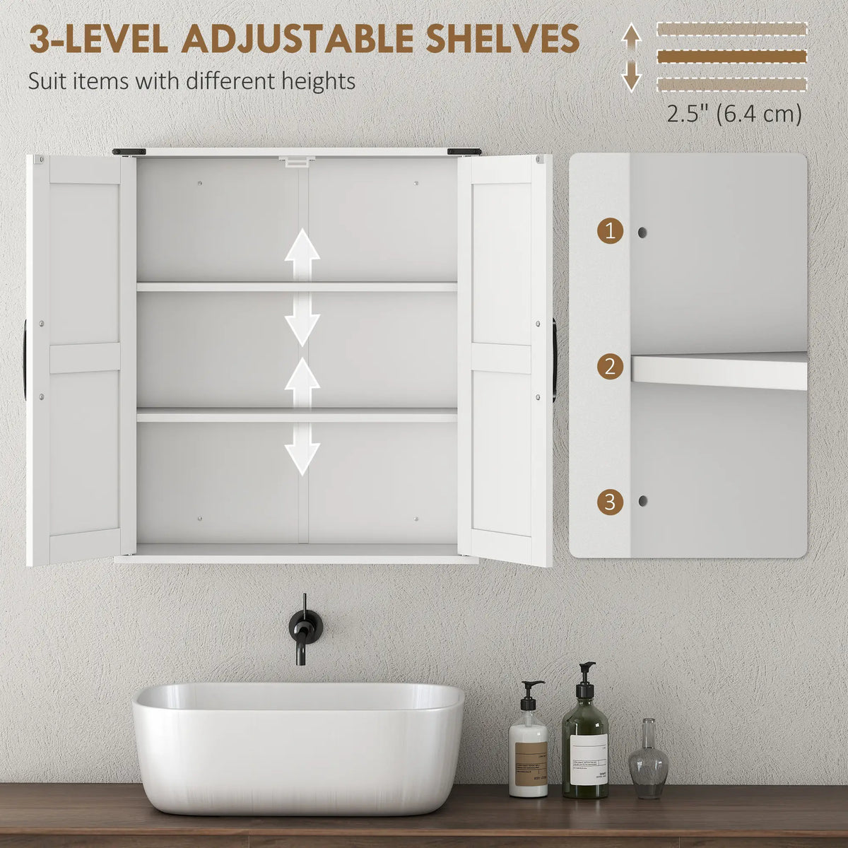 Wall Mounted Medicine Cabinet, Barn Doors, Adjustable Shelves, White Wall Mounted Cabinets at Gallery Canada