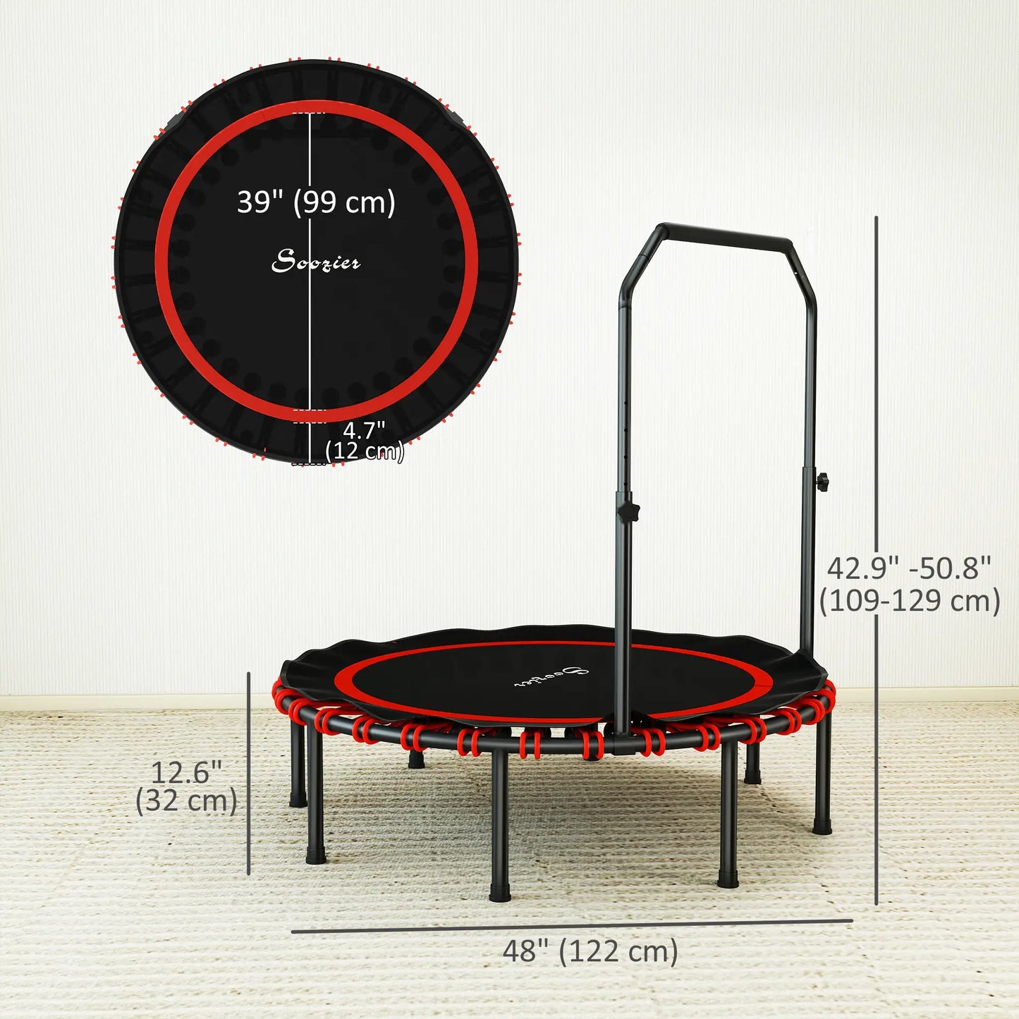 48 Inch Foldable Rebounder Trampoline, Mini Indoor with Adjustable Handle Trampolines at Gallery Canada