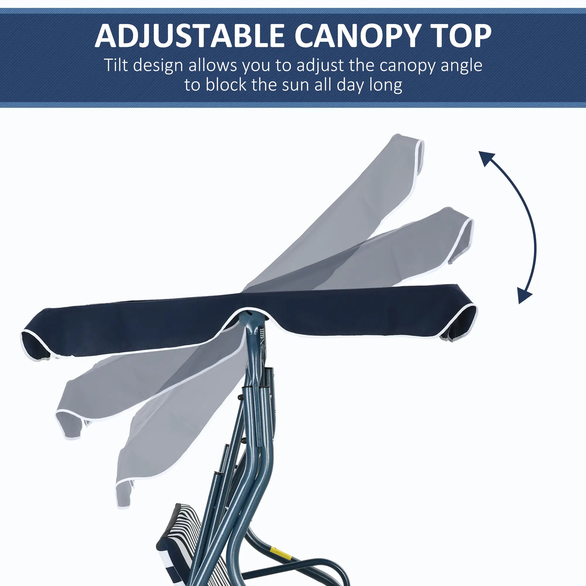 Outdoor Porch Swing, Adjustable Canopy, 3-Seater with Cushion, Blue Patio Swings with Stand at Gallery Canada