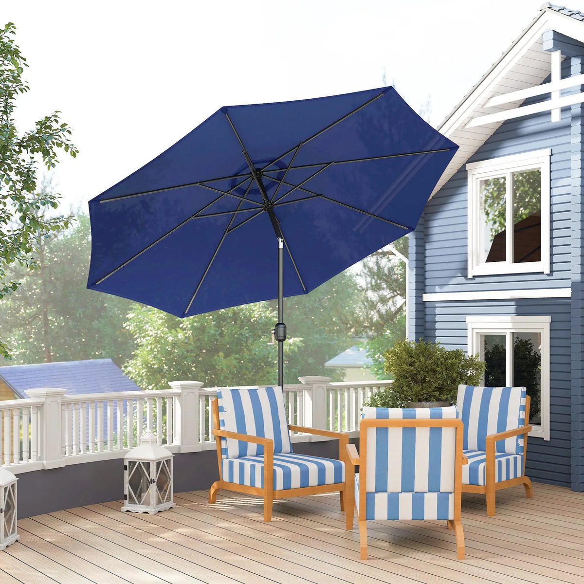 10' X 8' Round Market Umbrella, Blue