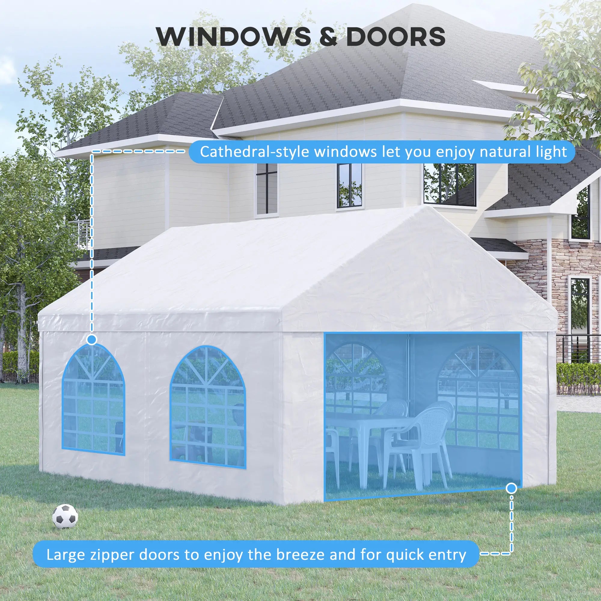 16.5' x 13' Outdoor Party Tent, With Sides, 4 Windows, 2 Doors, White Canopy Tents at Gallery Canada