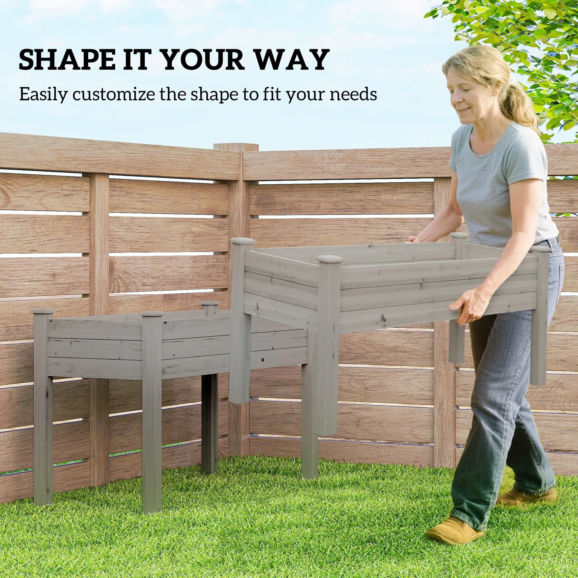 2 Tier Wood Plant Stand, Raised Bed for Flowers Vegetables, Grey Elevated Garden Beds at Gallery Canada