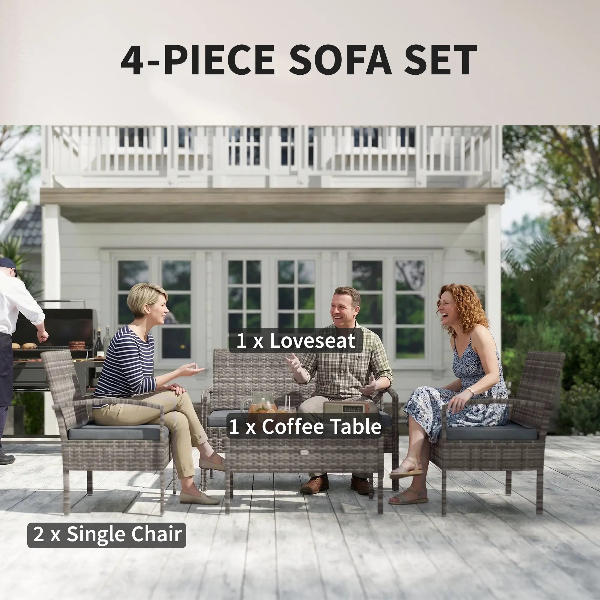 4-Piece Patio Furniture Set, Loveseat, 2 Armchairs, Coffee Table, Dark Grey Patio Furniture Sets at Gallery Canada