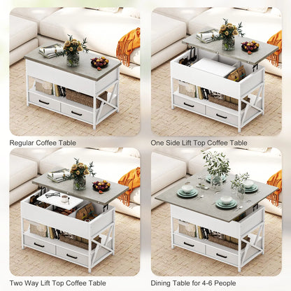 Modern Coffee Table, Lift Top with Fabric Drawers, Hidden Storage, Cement Grey Coffee Tables at Gallery Canada