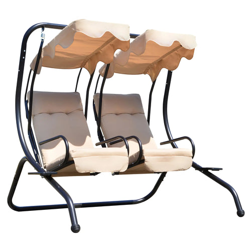 Metal Outdoor Swing Chair, 2 Seater Hammock with Canopy, Beige