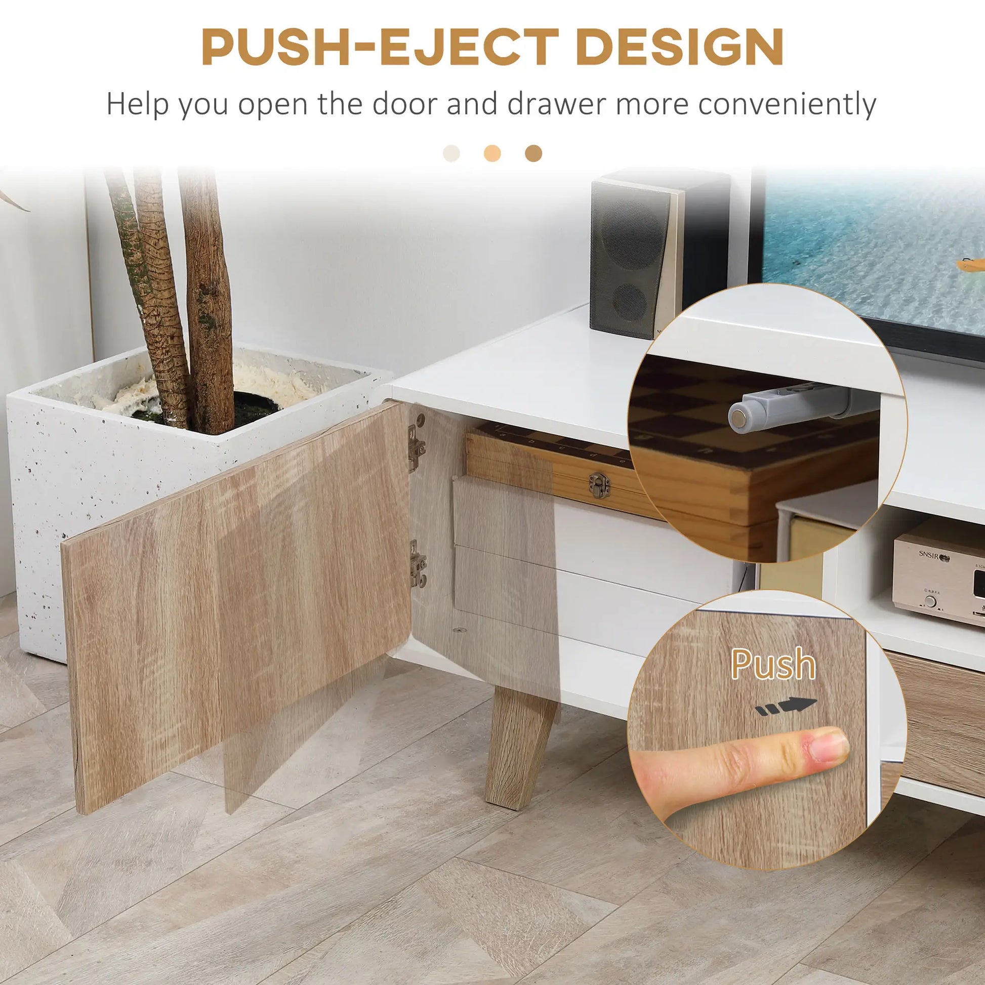 Modern TV Stand for 72" TVs, Push-Open Drawer, Storage, Cable Management TV Stands at Gallery Canada