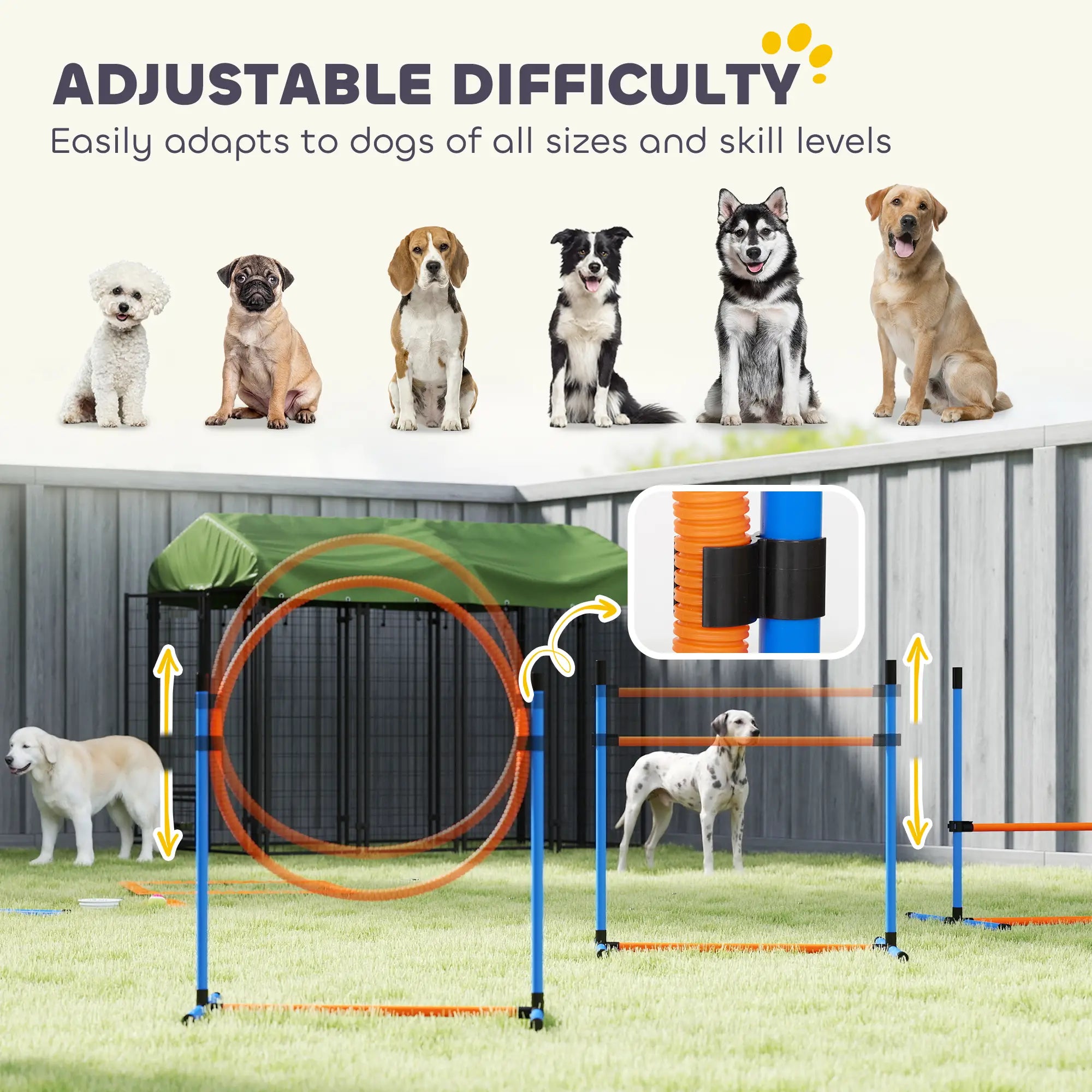 11-Piece Dog Agility Training Set, 2 Tunnels, Adjustable Jumps, Orange Blue Dog Agility Training Equipment at Gallery Canada