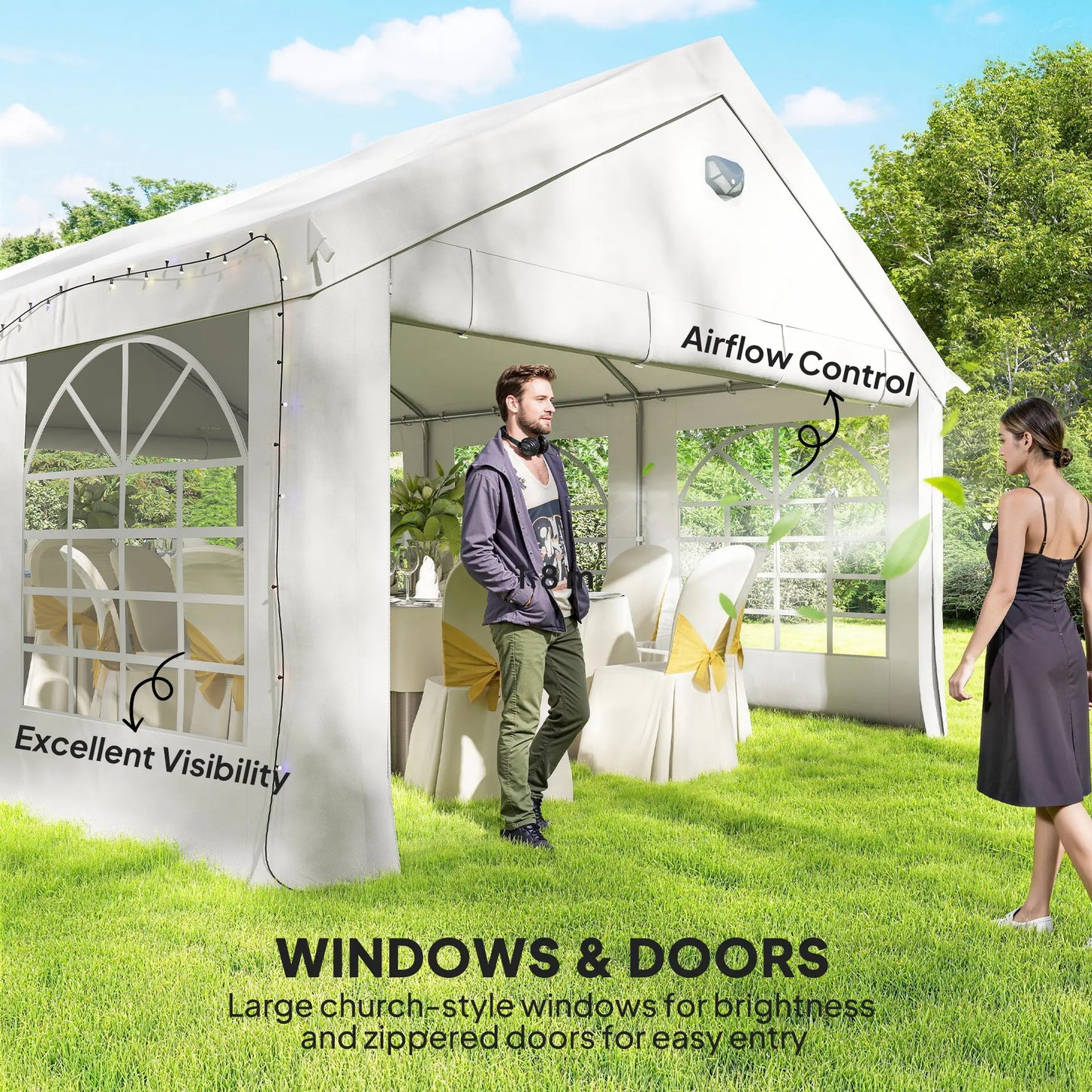 20' x 13' Party Tent, Heavy Duty Gazebo Canopy With Windows, White Canopy Tents at Gallery Canada