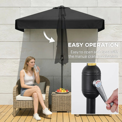 7.5ft Half Umbrella, Semi Round Patio Parasol, Crank Handle, Top Vent, Black Half Round Umbrellas at Gallery Canada