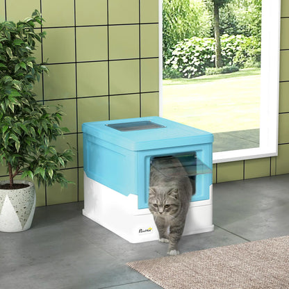Top Entry Enclosed Kitty Litter Box with Scoop, Tray, Blue Cat Litter Box Enclosures at Gallery Canada