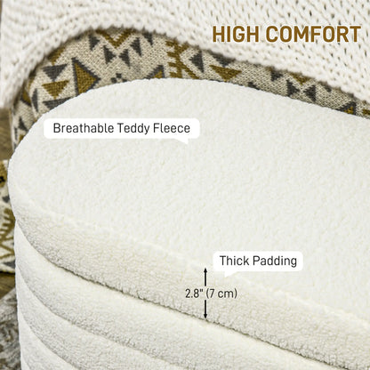 Banc de lit rembourré en polaire Teddy, 116 cm, Blanc Crème, Blanc Crème