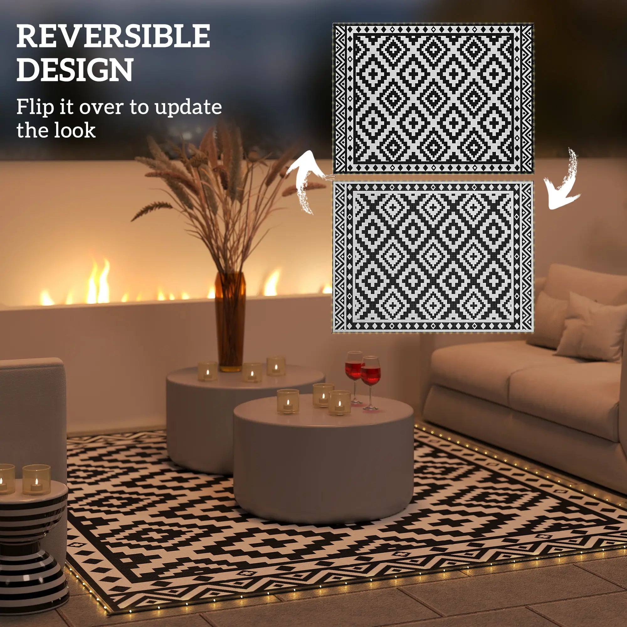 Reversible Plastic Straw Rug, LED Lights, 12' x 9' Outdoor Reversible Rugs at Gallery Canada