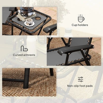 3 Piece Patio Bistro Set, Outdoor Folding Table And Chairs, Metal Furniture With Cup Holders Bistro Sets at Gallery Canada