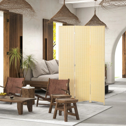 Woven Bamboo Room Divider, 3 Panel Folding Privacy Screen, Natural Wood
