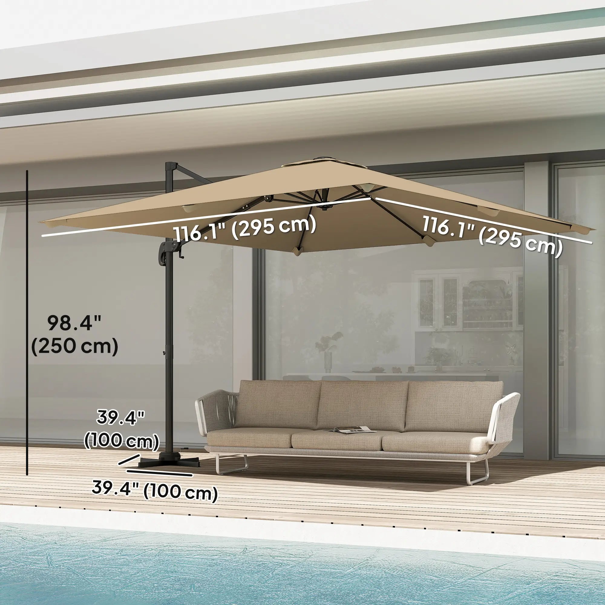 10 FT Cantilever Patio Umbrella, Square, Crank Handle, Cross Base Offset Cantilever Umbrellas at Gallery Canada