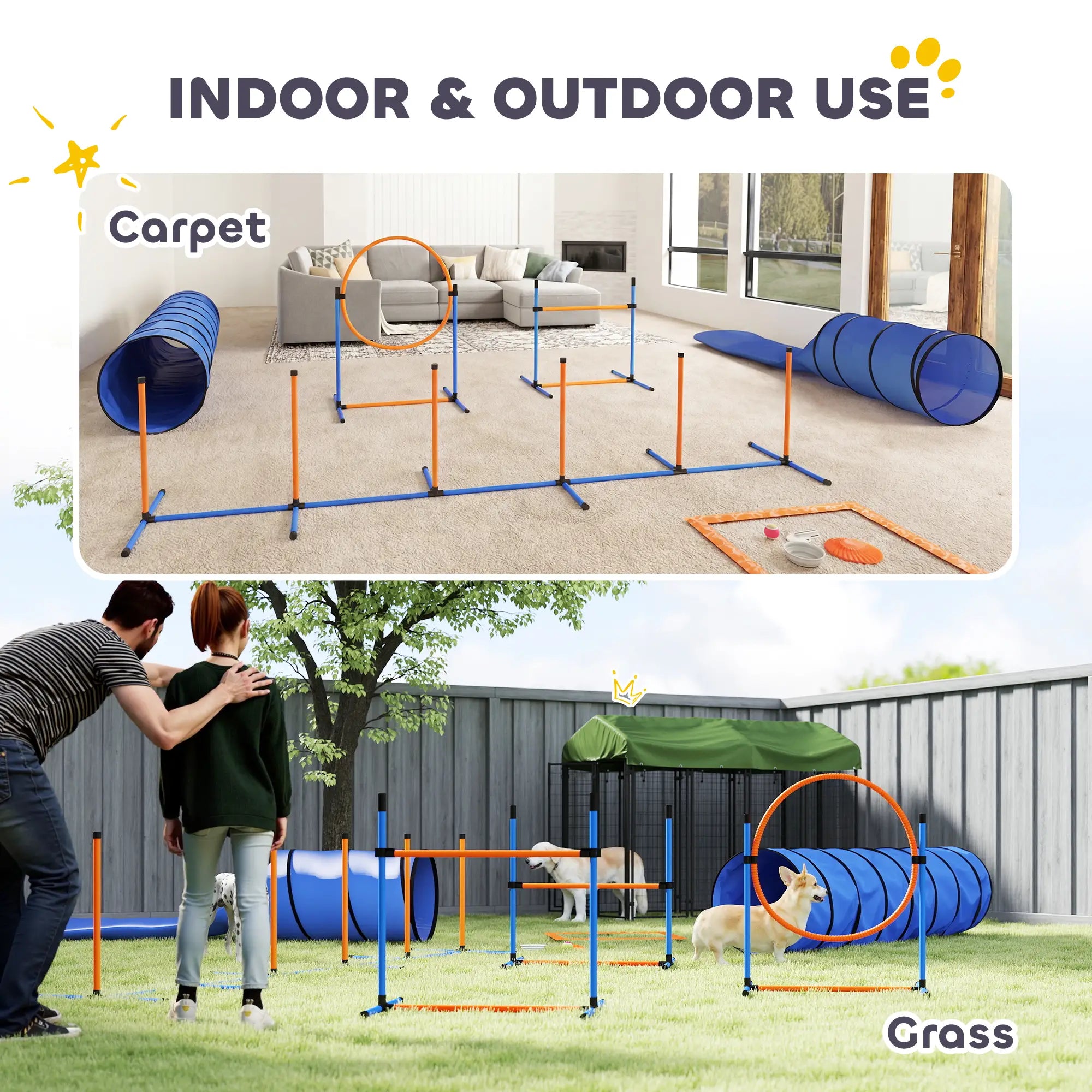 11-Piece Dog Agility Training Set, 2 Tunnels, Adjustable Jumps, Orange Blue Dog Agility Training Equipment at Gallery Canada
